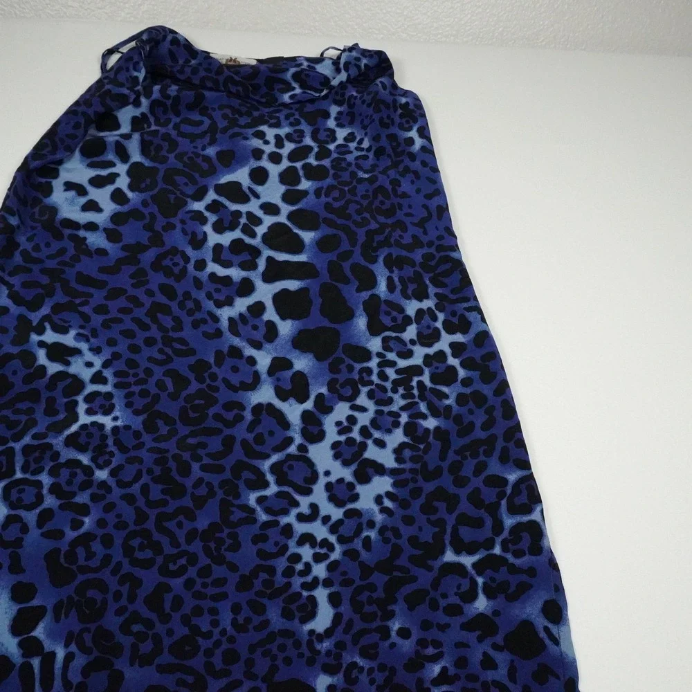 Nightcap Blue Leopard Silk Maxi Slip Dress Sleeveless Animal Print 90s Indie M - Picture 9 of 10
